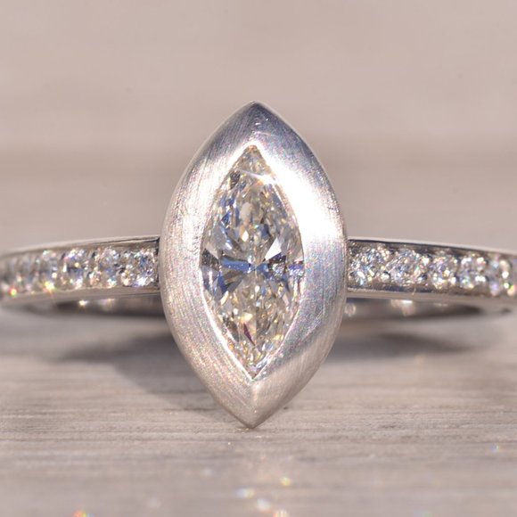 Jewelry - Designer Diana Vincent Signed Marquise Engagement Ring in Platinum